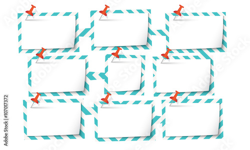 Nine abstract text boxes for your text and push pins