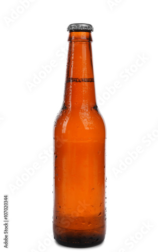 Brown beer bottle, isolated on white