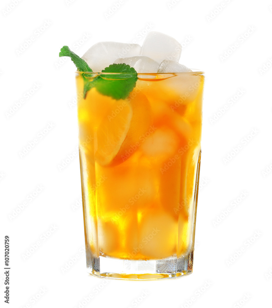 Glass of iced tea with lemon isolated on white Glass of iced tea with lemon isolated on white