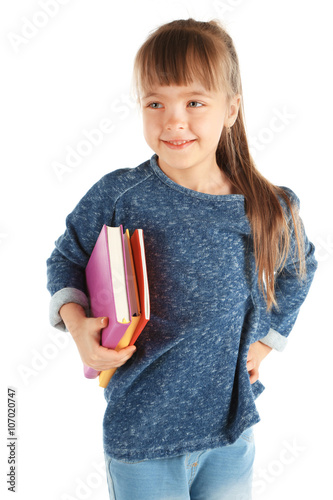 Little girl with notebooks ...