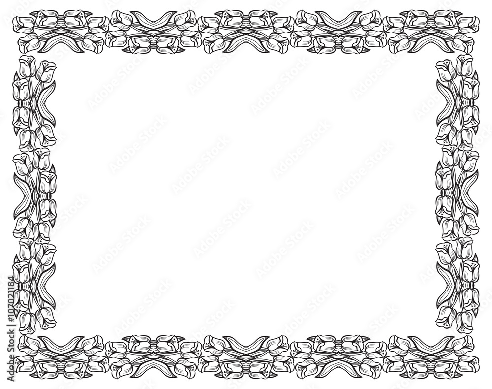 Horizontal frame with elegant tulips. Vector clip art. Horizontal frame with elegant tulips. Vector clip art.