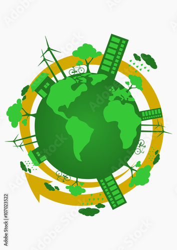 Vector Art of Earth Illustration with Spinning Arrow for Earth Day or Green Life Environment Campaign
