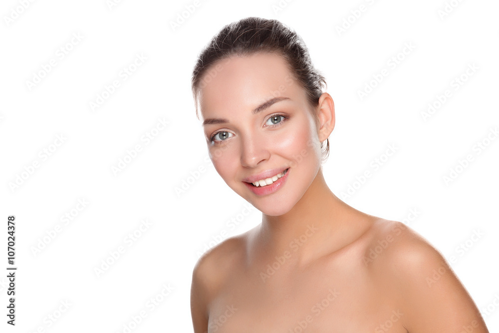 Close up portrait of beautiful young woman face. Isolated on white background. Close up portrait of beautiful young woman face. Isolated on white background.