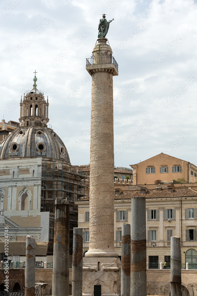The forum of Trajan in Rome. Italy. Trajan's Forum was the last of the Imperial fora to be constructed in ancient Rome.