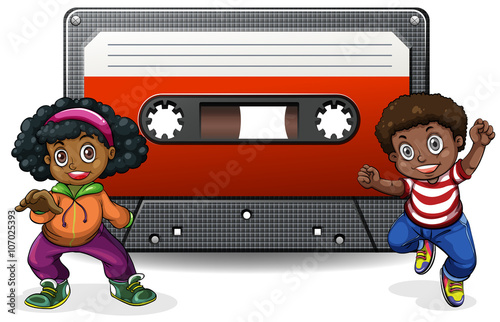 Boy and girl with casette tape
