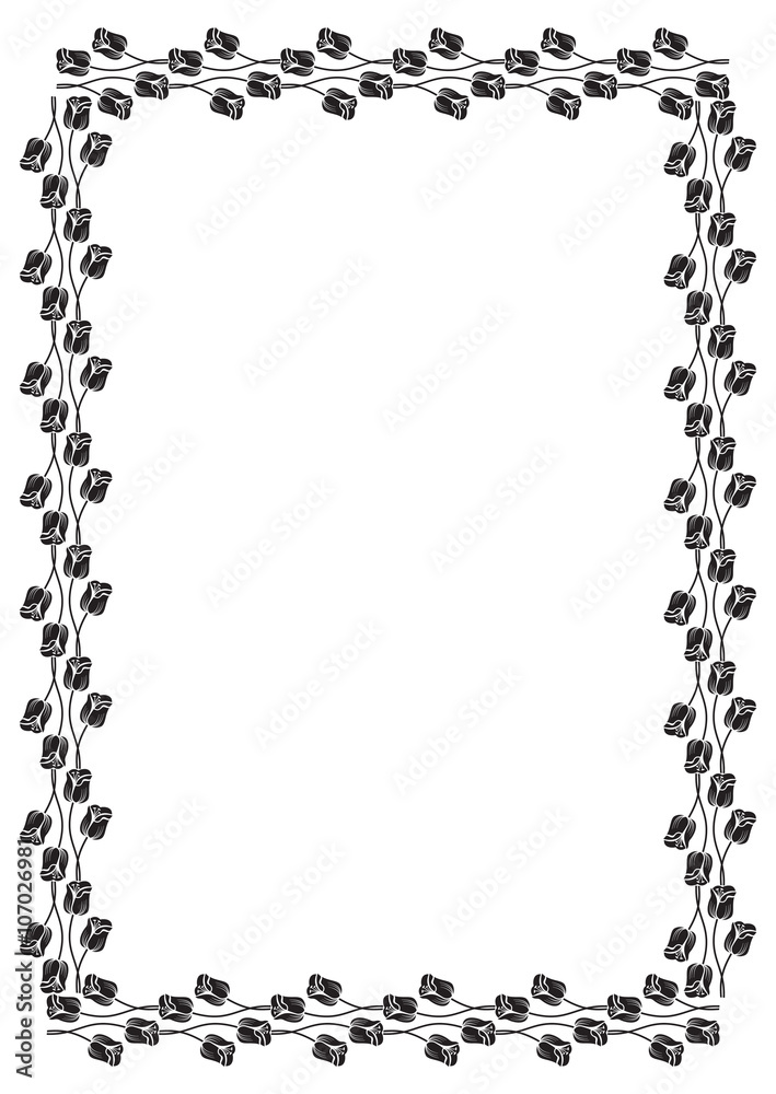 Vector frame with black decorative flowers Vector frame with black decorative flowers
