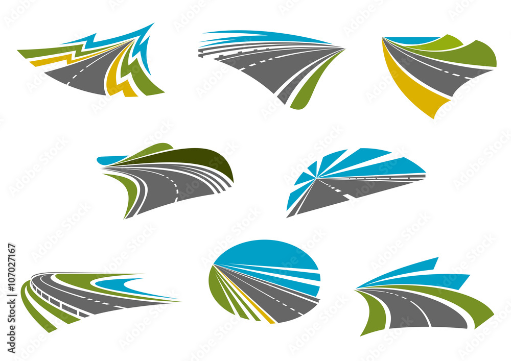 Highway, pathway and roads icons Stock Vector | Adobe Stock