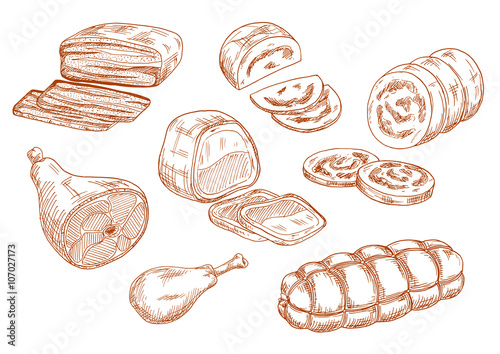 Fresh meat products sketches set