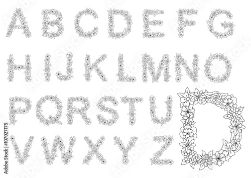 Retro floral romantic font letters