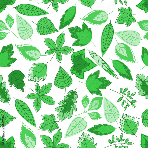 Green tree leaves seamless pattern