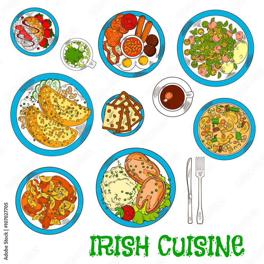 Irish national cuisine dishes set Irish national cuisine dishes set