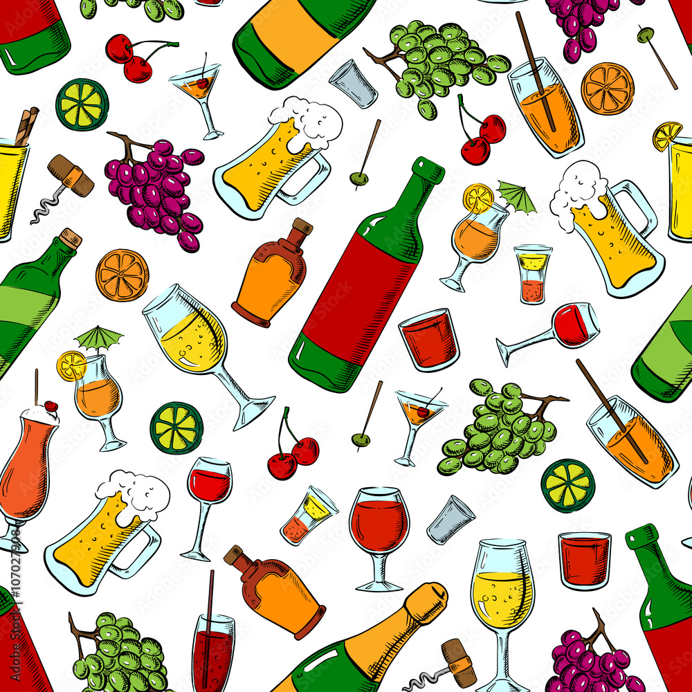 Alcohol, drinks and fruits seamless pattern Alcohol, drinks and fruits seamless pattern