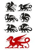 Medieval black heraldic dragons animals
