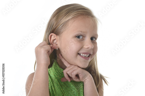 Fényképezés cute little girl pointing her ear in body parts learning school chart serie