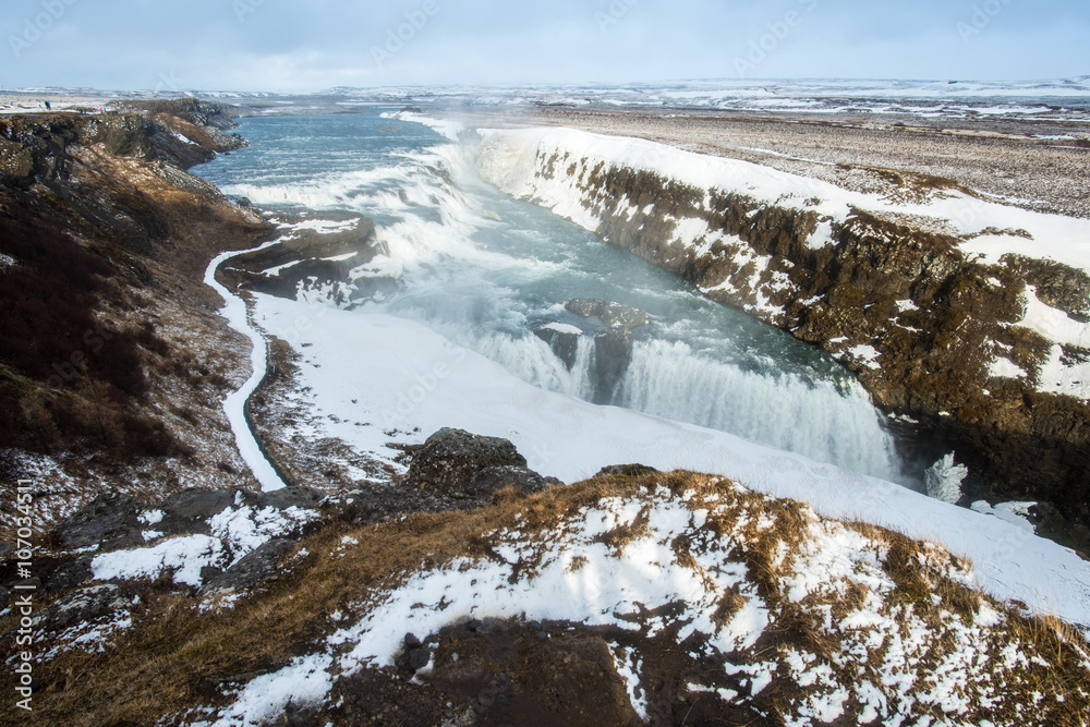 Gullfoss the most famous waterfall in Iceland located on the golden circle route.