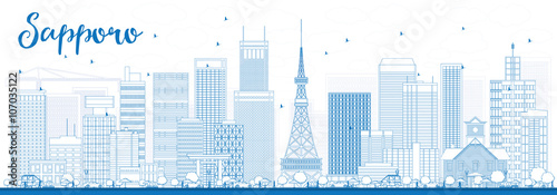 Obraz na płótnie Outline Sapporo Skyline with Blue Buildings.