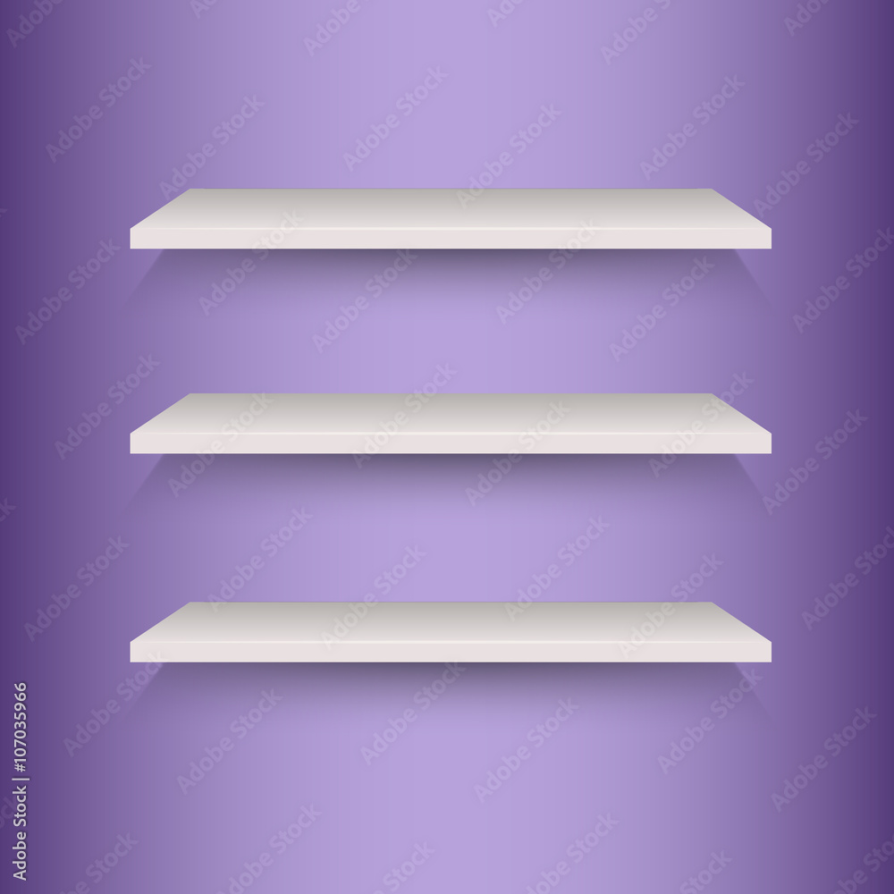 Book shelves on violet background