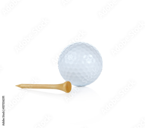 golf ball with tee isolated on white background with clipping pa