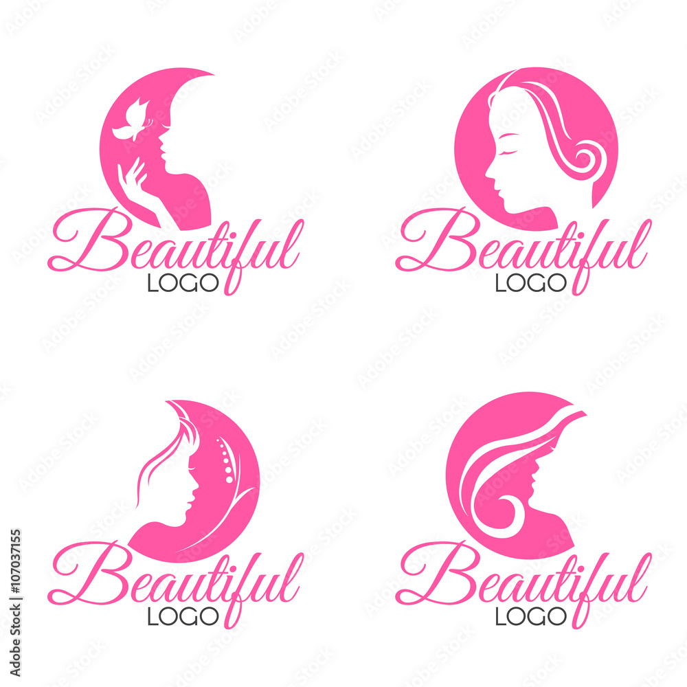 Pink Beautiful Face lady woman logo vector set design Pink Beautiful Face lady woman logo vector set design
