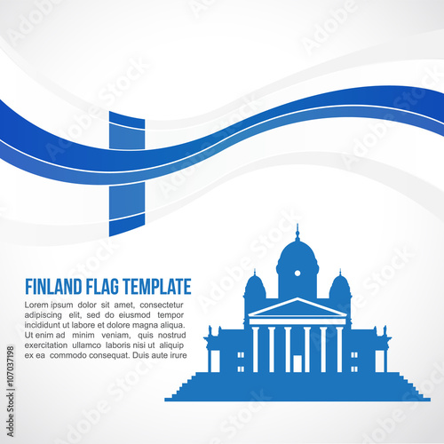 Finland flag wave and The Helsinki Cathedral