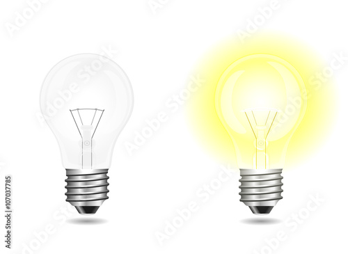 Incandescent light bulbs on and off isolated on white