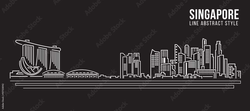 Cityscape Building Line art Vector Illustration design - Singapore