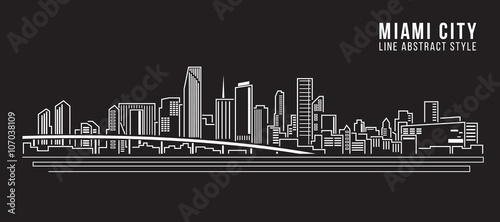 Cityscape Building Line art Illustration design - Miami city