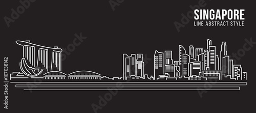 Fototapeta Cityscape Building Line art Projekt ilustracji wektorowych - Singapur