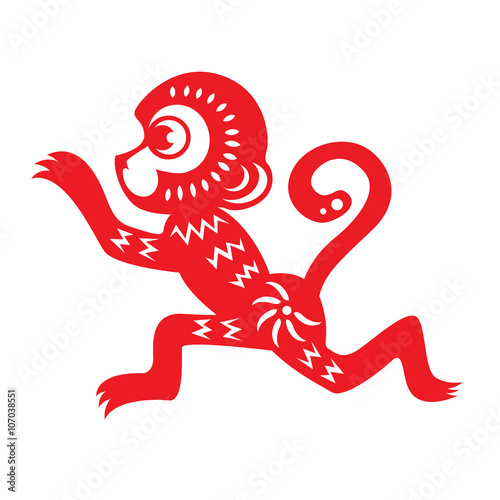 Red paper cut a monkey symbols design