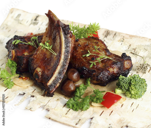 Pork ribs with mushrooms and herbs
