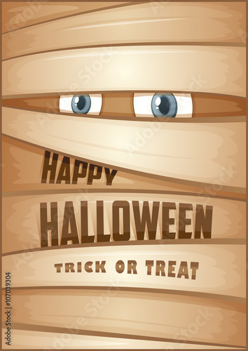 Poster with mummy. Halloween poster.  Halloween Party Poster. Vector illustration.