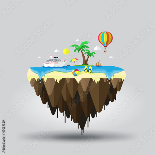  Floating island, beach tourism. Travel and tourism