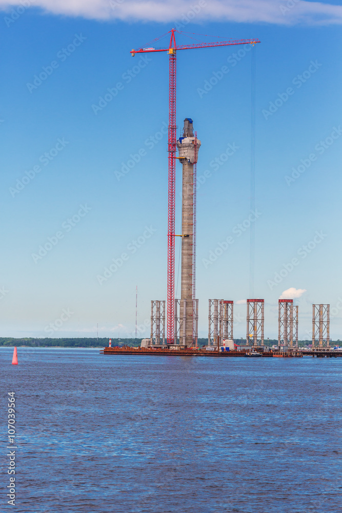 View of harbour with new bridge construction