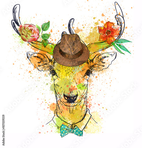 deer character colorful portrait