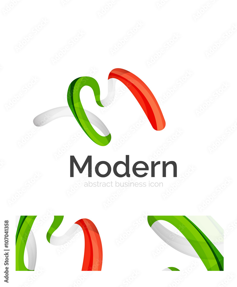 Abstract 3d swirl ribbon logo template with business card corporate identity design