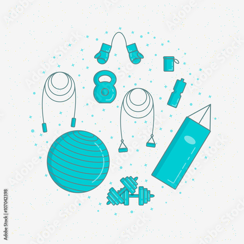 Vector illustration of sport gym interior with fitness equipment