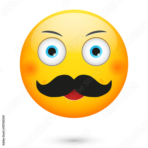 Emoticon with mustache. Isolated vector illustration on white background