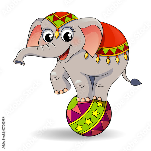 Tablou pe pânză Funny cartoon circus elephant balancing on ball