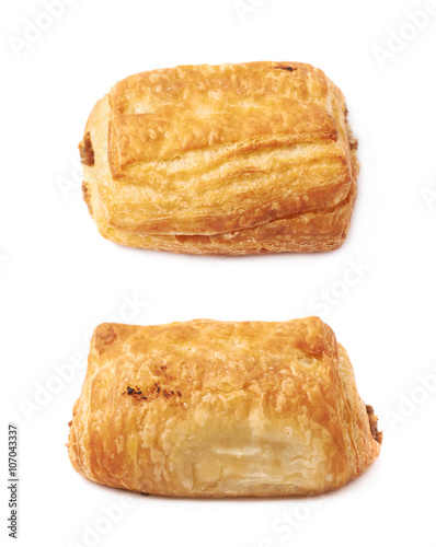 Meat filled pastry bun isolated