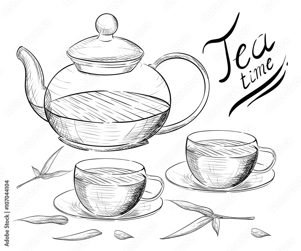 Tea Collection. Hand Draw Vector Illustration. Tea Time. Tea Cup, Teapot  Stock Vector | Adobe Stock