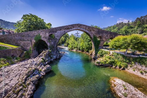 Old Roman stone bridge in Cangas de Onis (Asturias), Spain