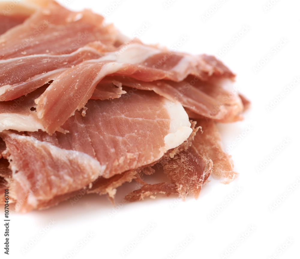 Pile of jamon slices isolated