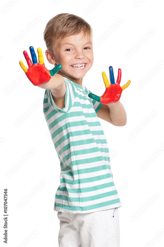 Little boy with paints on hands Little boy with paints on hands