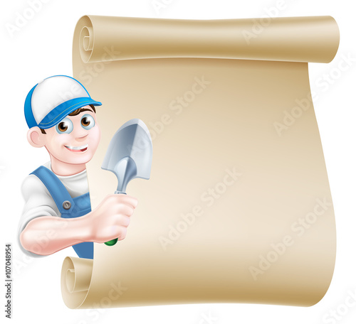 Cartoon Gardener Scroll Man