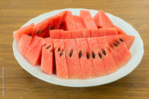 slices of watermelon on the plate.