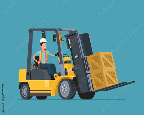 Worker on forklift