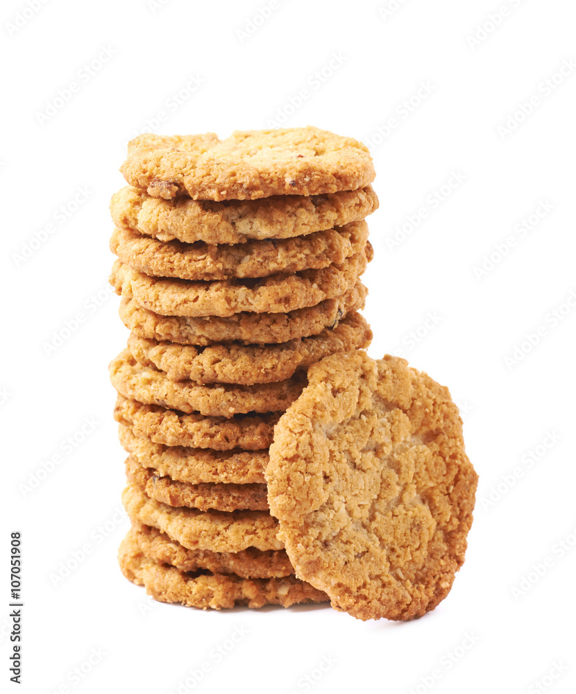 Pile stack of oatmeal cookies isolated Pile stack of oatmeal cookies isolated