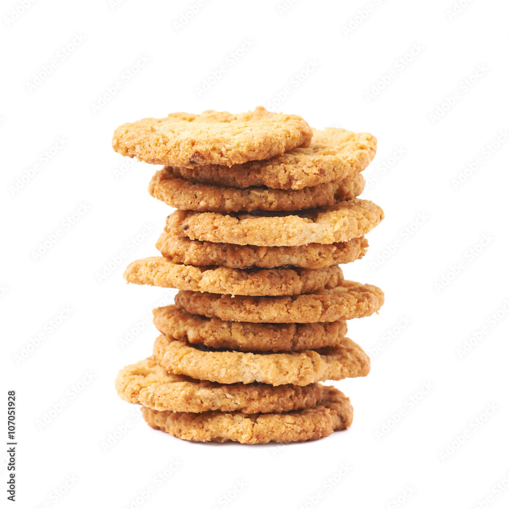 Pile stack of oatmeal cookies isolated