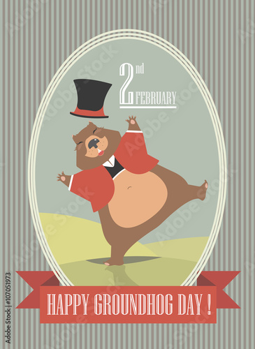Happy Groundhog Day illustration with cute groundhog