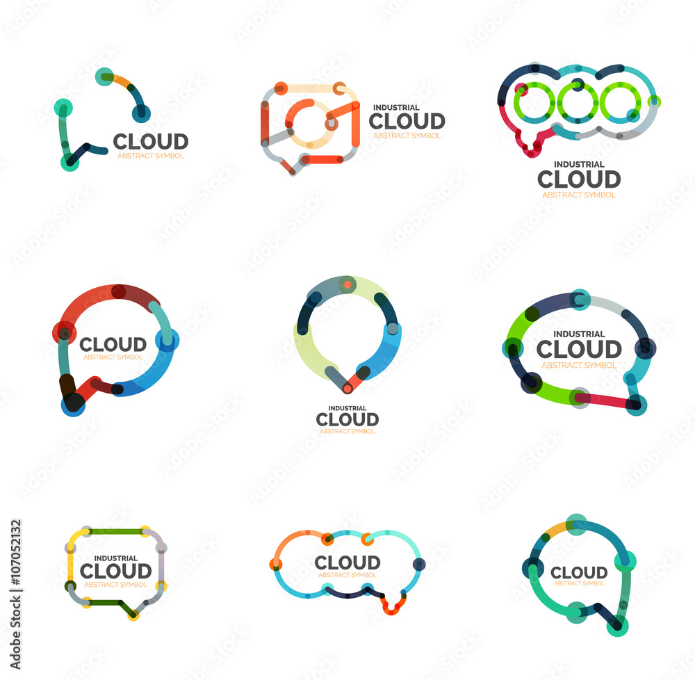 Set of flat linear design speech cloud logos. Talk bubbles, modern geometric industrial thin line icons Set of flat linear design speech cloud logos. Talk bubbles, modern geometric industrial thin line icons